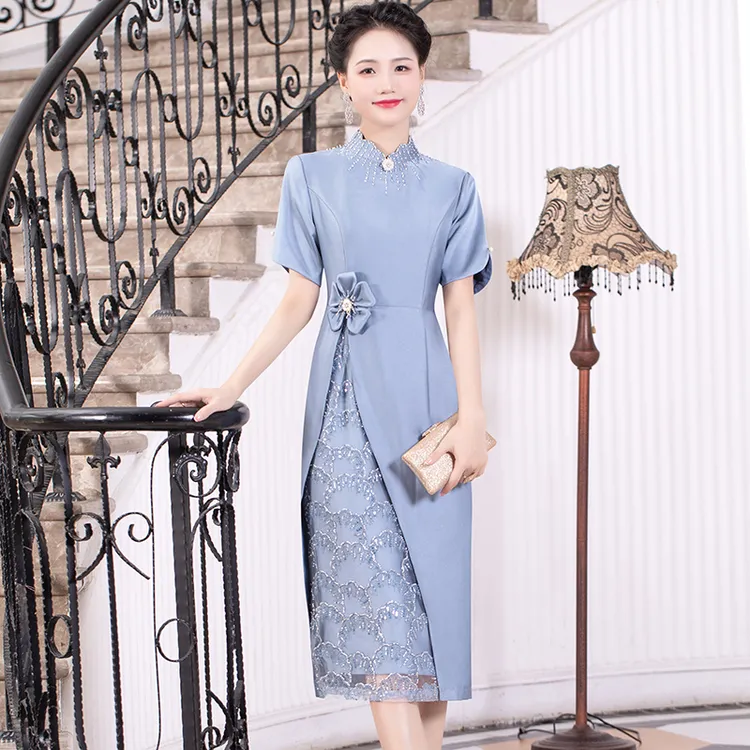 多丽琦改良旗袍妈妈婚宴礼服高端轻奢小众复古连衣裙平时可穿礼裙