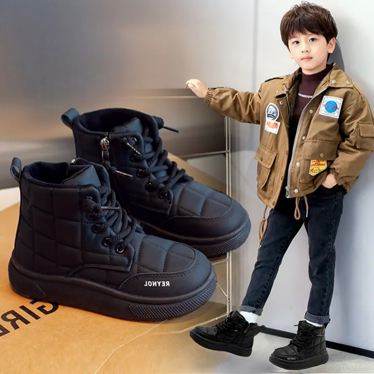 ABCyeef儿童雪地靴男孩子棉靴加绒加厚大棉靴中大童靴子网红款冬