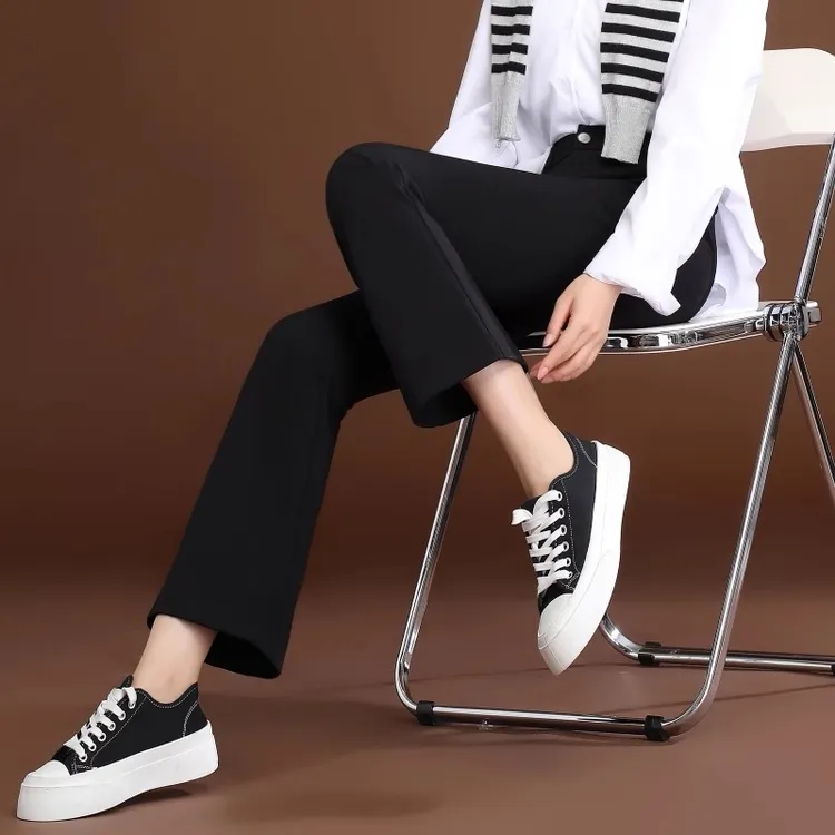 微喇裤女2024外穿加厚高腰显瘦垂感黑色西装裤时尚小个子阔腿裤