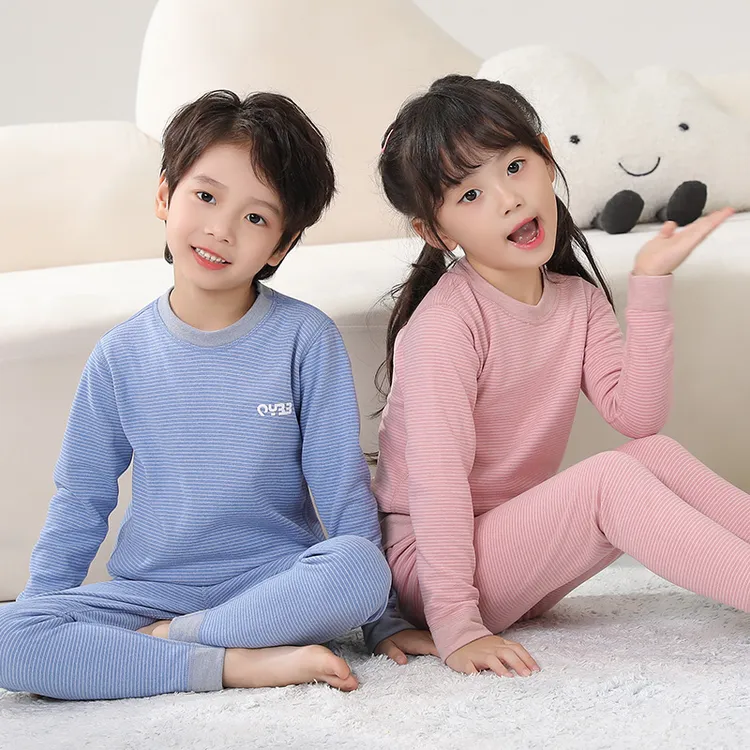 儿童家居服套装御寒保暖内衣条纹秋衣秋裤长袖打底女童秋裤加绒