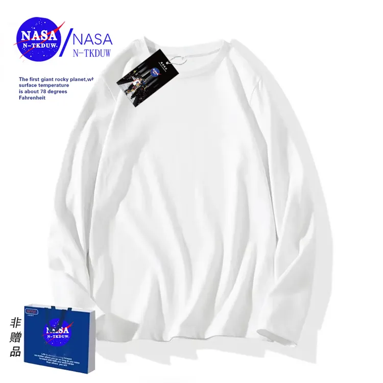 NASA联名款潮牌纯棉长袖T恤男女同款时尚百搭圆领t恤长袖纯色254