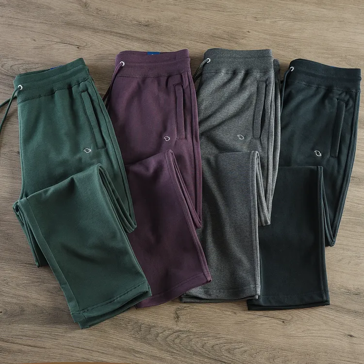 春秋毛圈棉拉链口袋运动裤宽松休闲美式直筒卫裤男垂感直口长裤男