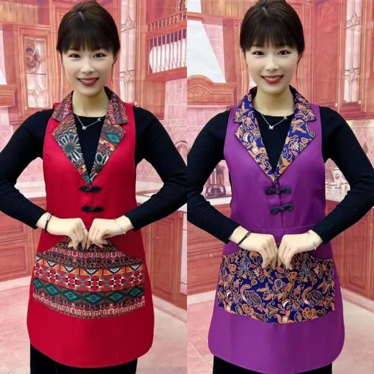 【大口袋】喜庆优质西装领半截时尚复古家用中式防尘半截工作服酒店