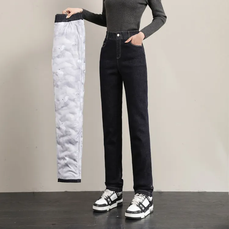 牛仔羽绒裤女冬季外穿2025新款高端加绒加厚东北零下40度保暖棉裤