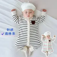 高品质婴幼儿针织连体衣条纹婴儿秋季衣服保暖宝宝春秋外出服毛衣