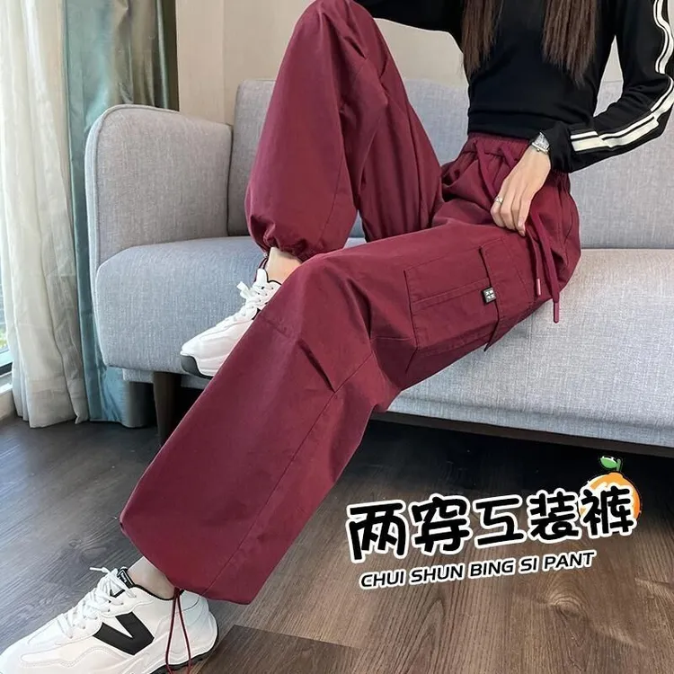 高腰工装裤女2025新款速干垂感高街辣妹运动登山裤休闲休闲显瘦