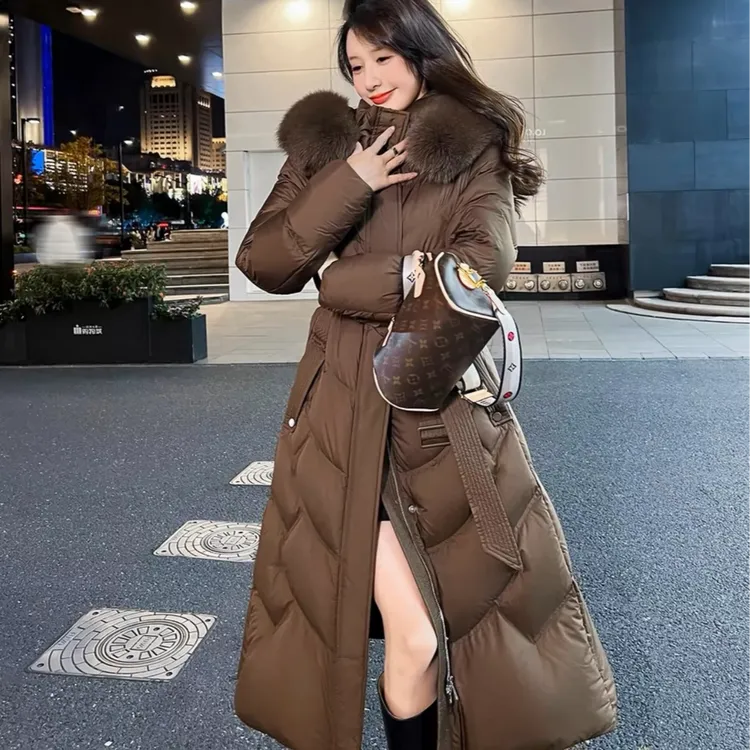 2024冬季新款加厚连帽真大毛领保暖外套显瘦