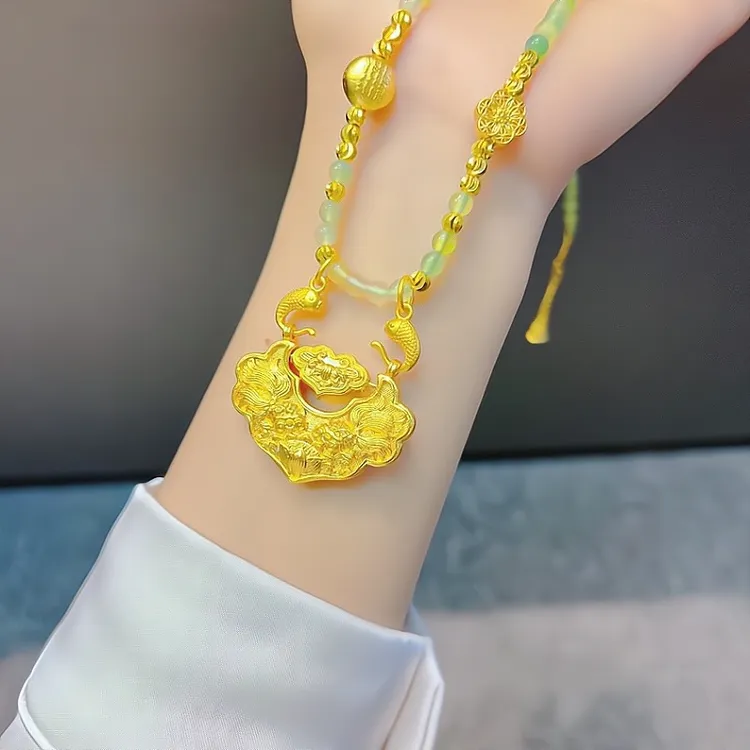 铜合金项链 直播同价新中式古法锦鲤如意锁毛衣链百搭气质项坠