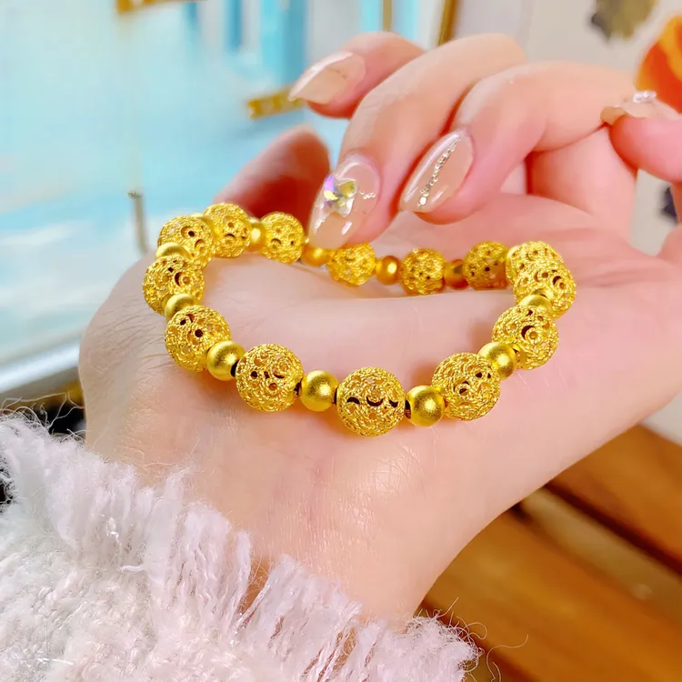 铜合金手链 直播同价古法镂空花丝玲珑手串镂空绣球手链