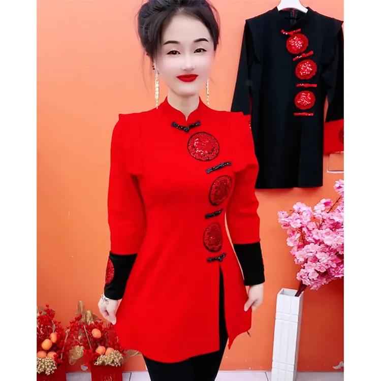 连衣裙春季新款中国风气质减龄中式连衣裙喜妈妈喜婆婆中长裙子女