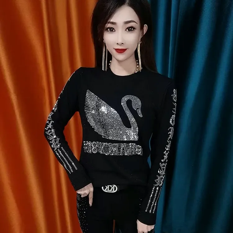 秋冬季新款百搭显瘦圆领女士减龄打底衫修身重工卫衣长袖上衣女装