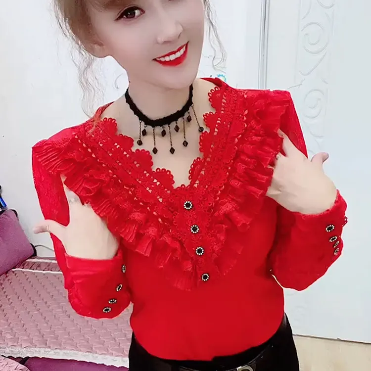 秋季新款洋气减龄上衣百搭显瘦打底衫藏肉蕾丝女气质装妈妈装潮