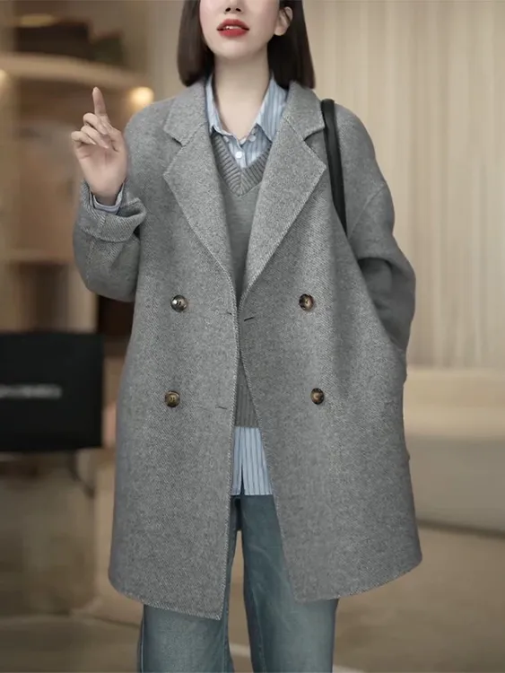 短款2024秋冬双面韩版羊毛大衣气质长毛肌理感女外套1