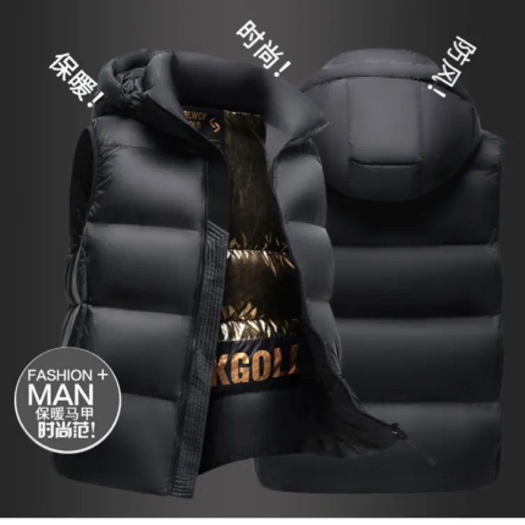 时尚黑色连帽羽绒马甲男女同款经典百搭御寒保暖