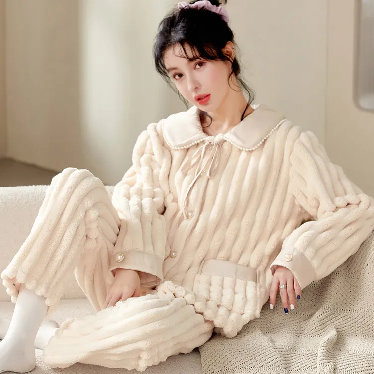睡衣女冬季珊瑚绒加厚保暖甜美可爱韩版春秋冬款法兰绒家居服套装