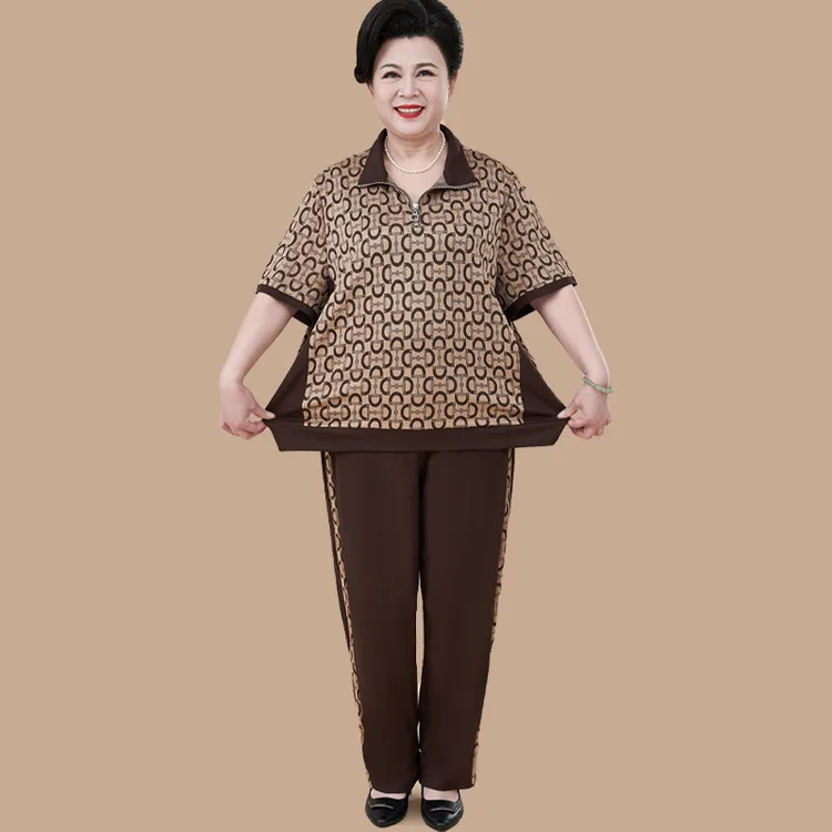 胖妈妈精品女装夏季套装短袖中老年人女夏加肥加大码休闲运动套装