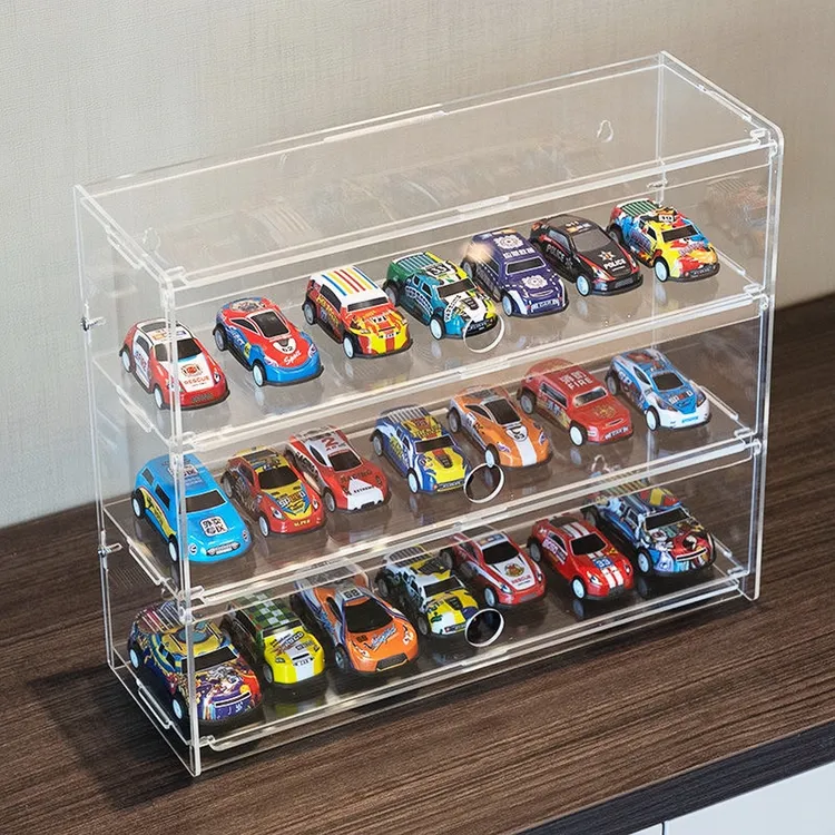 手办收纳盒1:64小汽车模型实木防尘置物架桌面盲盒风火轮展示柜