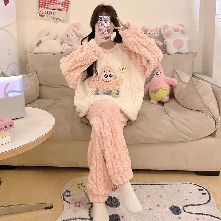 揭阳睡衣女秋冬款珊瑚绒2024新款8-16岁大童女孩初中学生加绒保暖