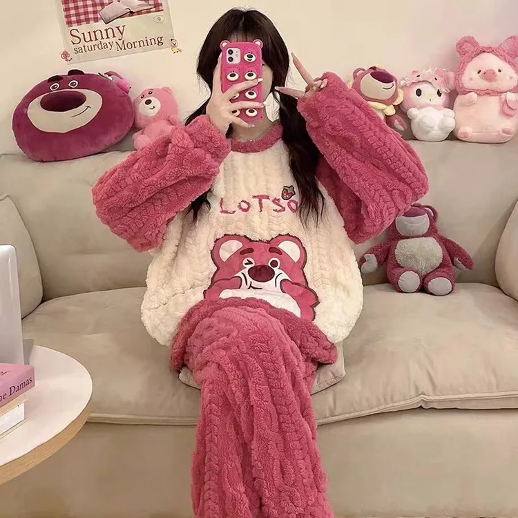 揭阳2024新款秋冬女童珊瑚绒睡衣加绒加厚冬季女孩大童保暖初中生