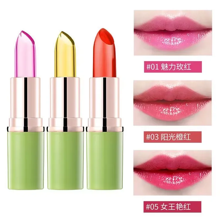 芦荟胶果冻口红持久保湿滋润不易脱色不沾杯水晶变色唇膏温变唇彩