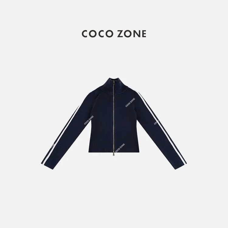 COCO ZONE 刘一一 "纸片人 "系列撞色边立领针织开衫ACC2D2988