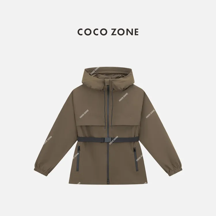 COCO ZONE 刘一一 复古连帽抽绳长袖外套束带收腰上衣CC1B1510