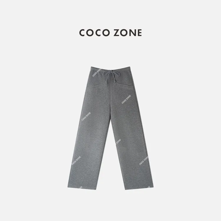 COCO ZONE 刘一一"高定裤“设计感简约松紧腰通勤风直筒裤CC1D2367