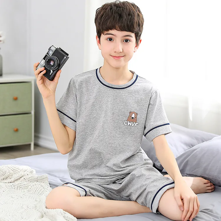 新款100%全棉儿童睡衣男童纯棉短袖套装中大童宝宝夏季薄款家居服