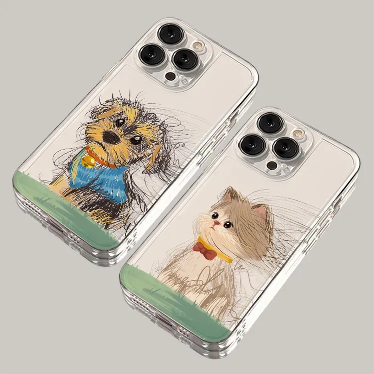 潦草猫狗iPhone15手机壳14苹果13电镀12小米vivo华为oppo全包卡通