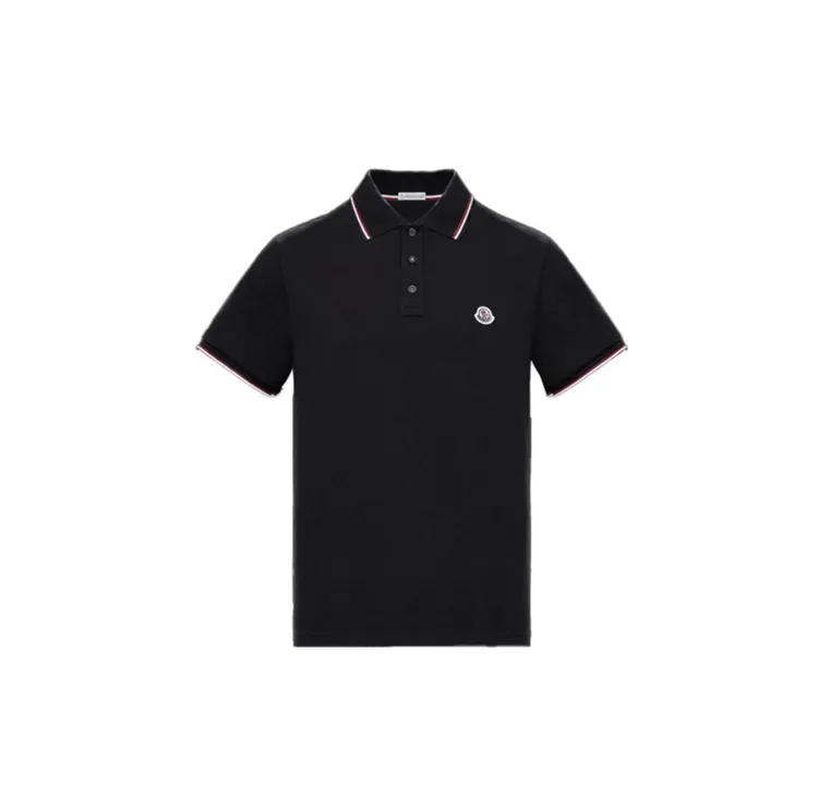 全新未使用 MONCLER 黑色胸口标志logo 领口条纹针织撞色polo衫