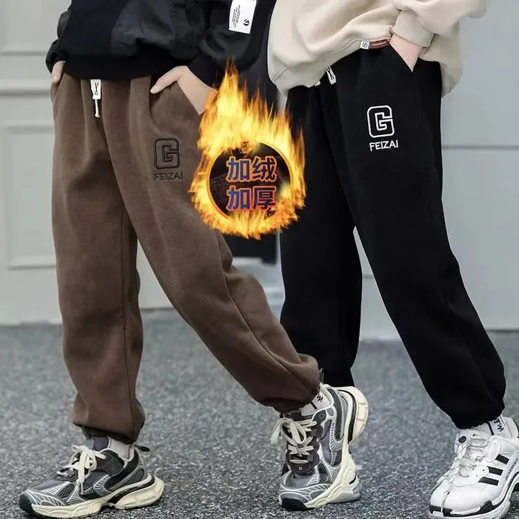 男童灯芯绒加绒童裤儿童潮流裤子秋冬季童装运动裤休闲中大童长裤