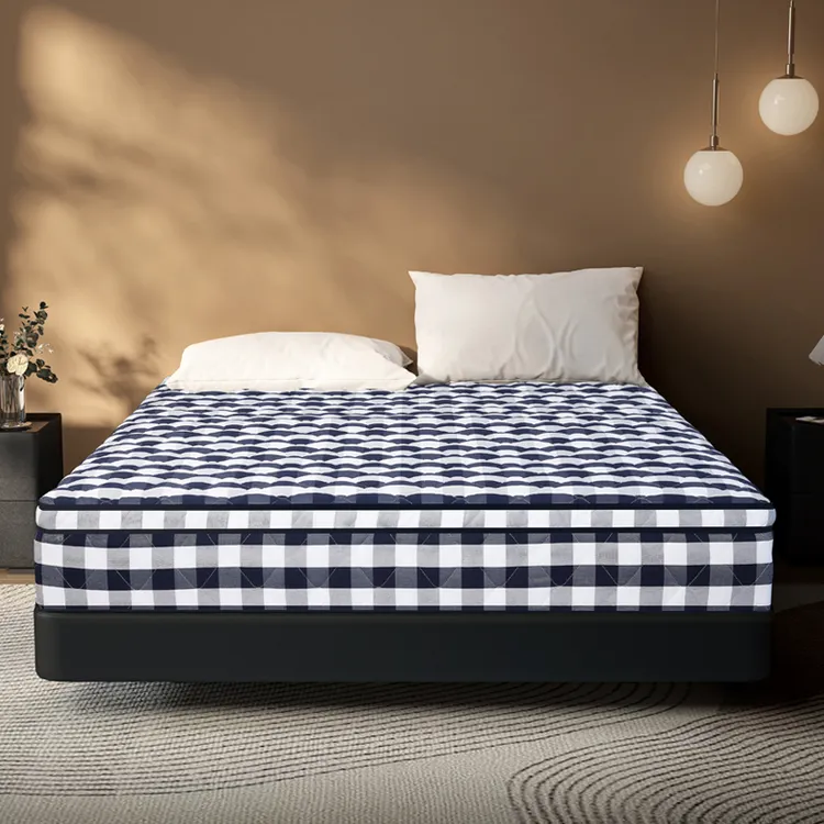 应人而意0胶水独袋弹簧蓝白格床垫可拆卸软硬可调节家用席梦思
