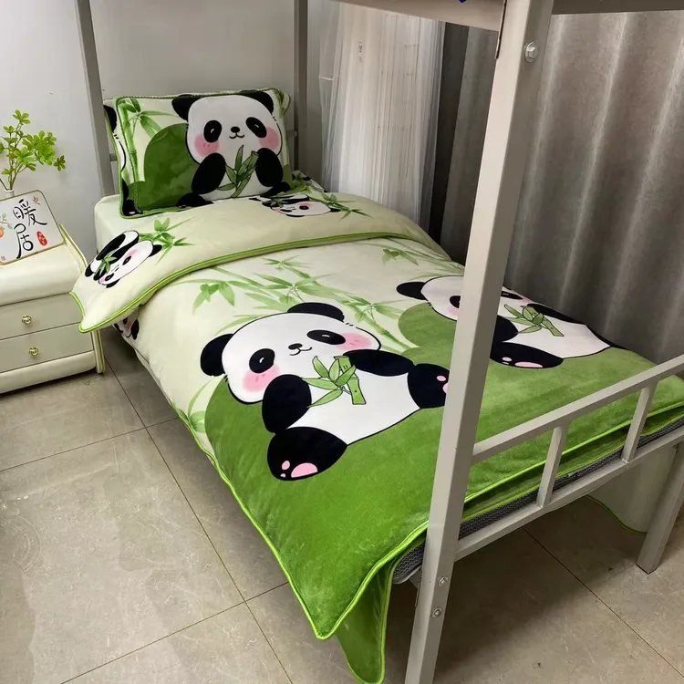 秋冬加厚保暖牛奶绒三件套加绒被套床单学生上下铺单人被罩寝室