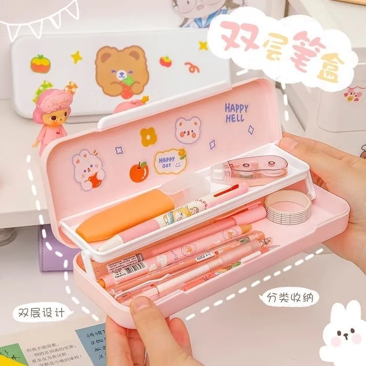 双层儿童铅笔盒文具盒女孩三年级小学生卡通可爱收纳盒大容量折叠