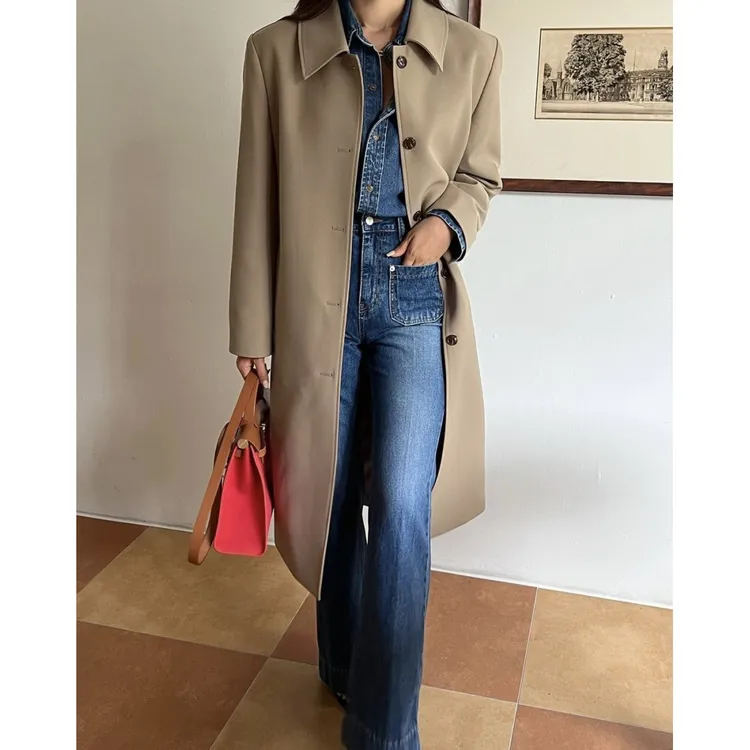 尺寸已更新 韩国chic 法式气质单排扣系带风衣外套
