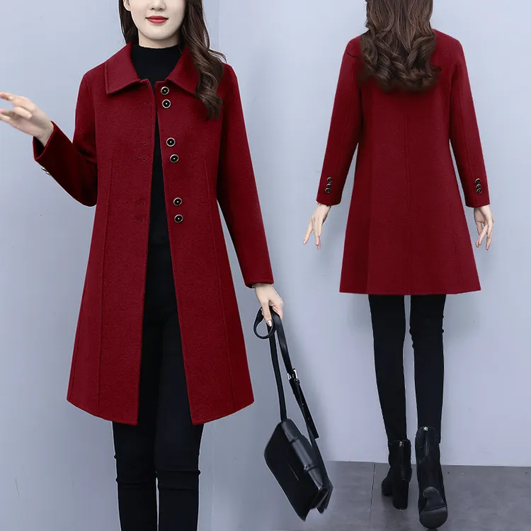 实拍加厚夹棉毛呢外套女中长款娃娃领2024秋冬新款呢子大衣