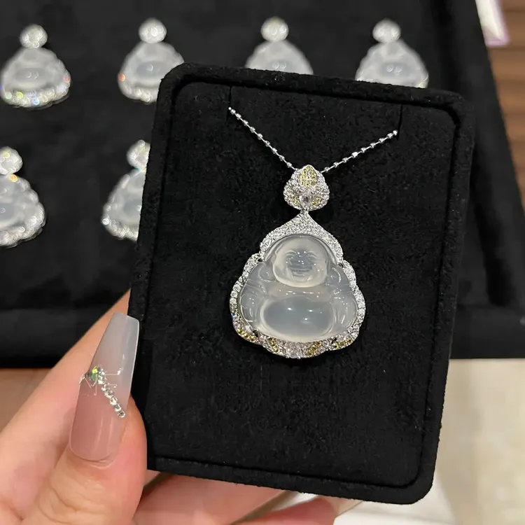 纯天然高冰玉髓大肚佛公吊坠高级感国潮玛瑙气质佛公项链玉石吊坠