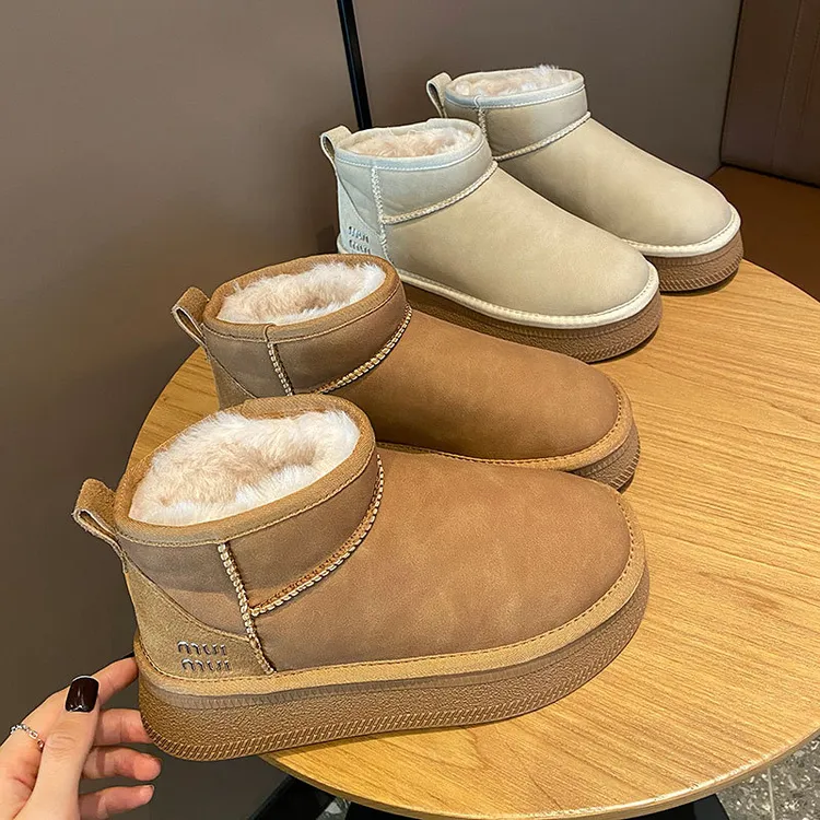 SO家网红同款短筒保暖雪地靴女潮2024冬季新款厚底加绒保暖短靴子