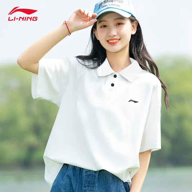 李宁polo衫女短袖t恤正品宽松夏季新款运动休闲翻领棉质女士体恤
