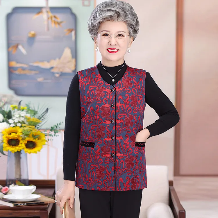 奶奶装马甲春秋新款洋气老太太坎肩上衣中老年女装马夹老人衣服