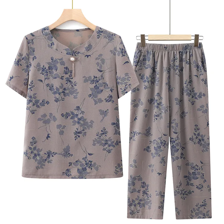 中老年人夏季大码妈妈装套装老太太宽松薄款奶奶装休闲夏天两件套