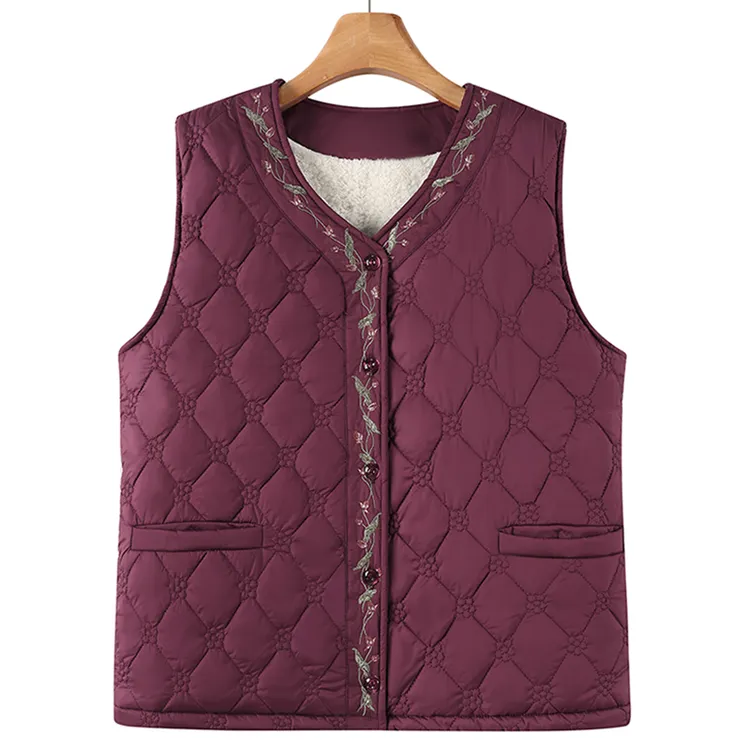 中老年女装秋冬新款马甲加肥加大码妈妈装绣花马夹加绒加厚奶奶装