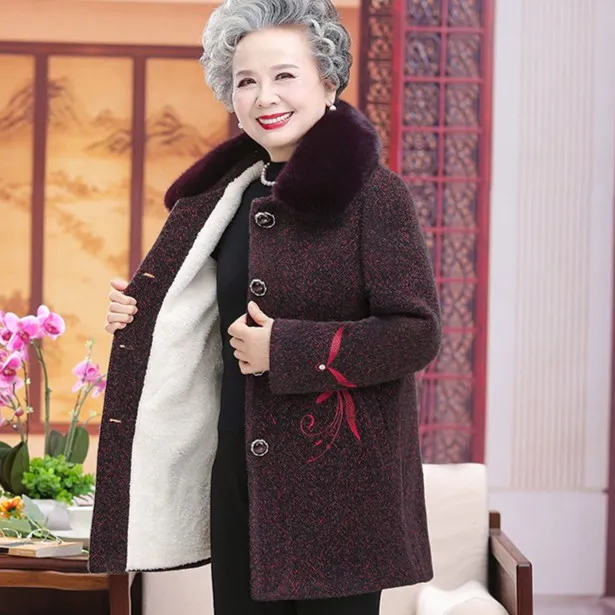 中老年人女装冬装中长款加绒加厚外套妈妈装老人奶奶婆婆冬季大衣