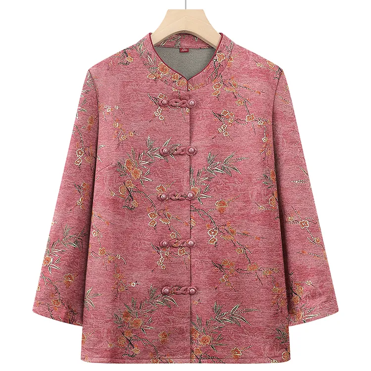 中老年女装春秋新款外套妈妈装立领开衫上衣老太太衣服奶奶装衬衫