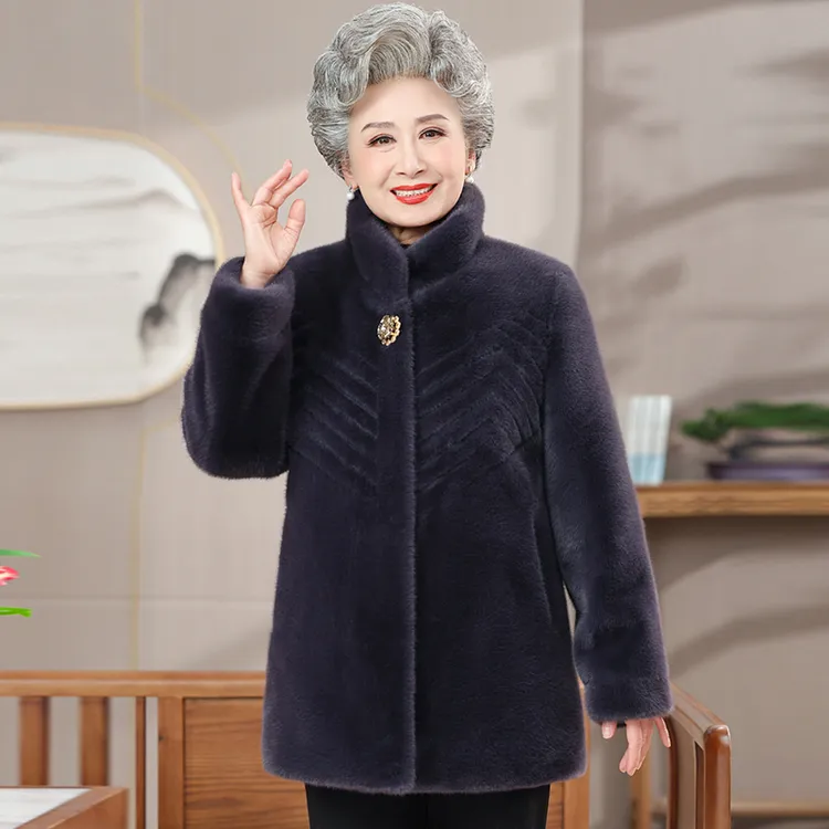 中老年女装冬季高贵大衣气质妈妈装加绒加厚外套老太太衣服奶奶装