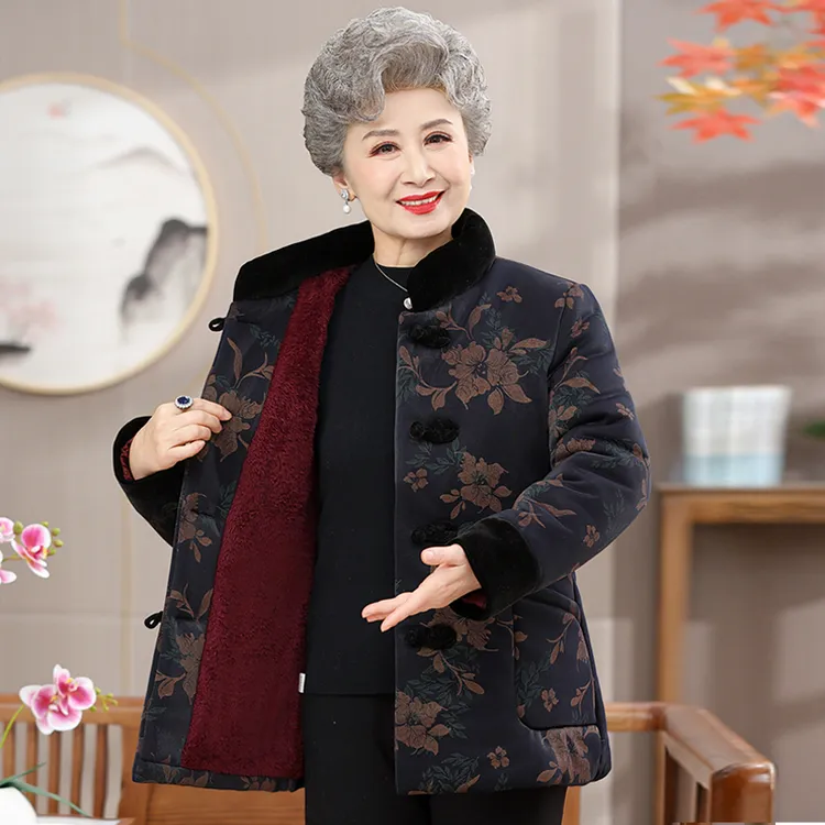 中老年女装加绒棉衣复古妈妈装冬季棉袄中国风奶奶装加厚保暖棉服