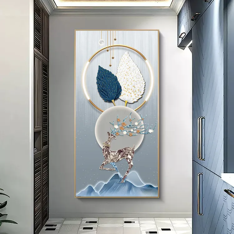 【凤羽呈祥】轻奢入户玄关装饰画现代简约晶瓷画客厅过道走廊餐厅