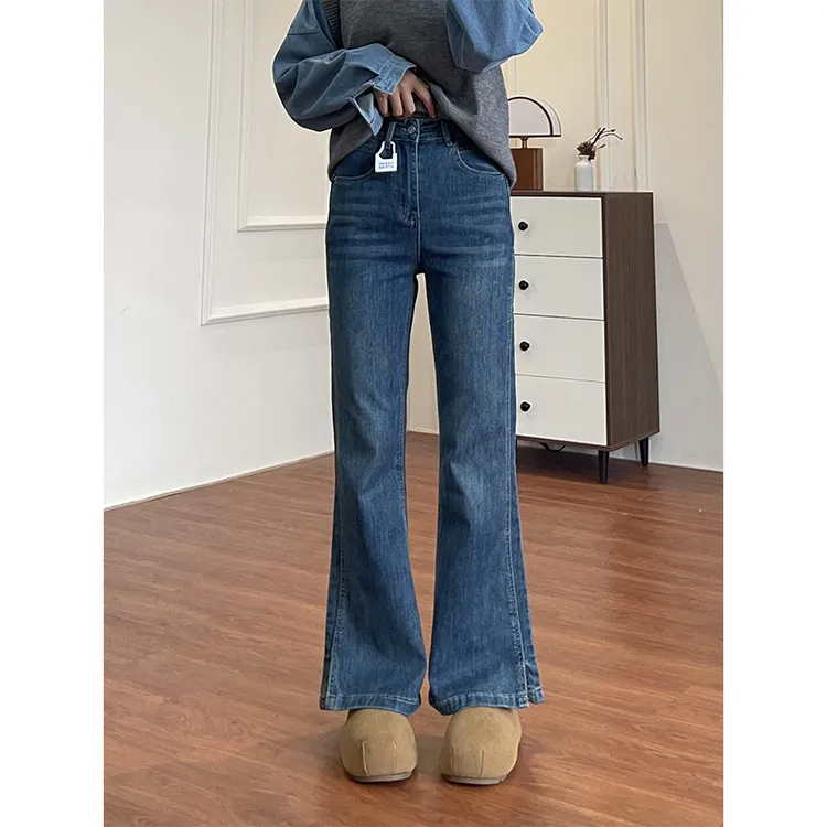 高腰遮胯显瘦微喇牛仔裤女2025秋冬爆款微胖大码腿粗遮肉喇叭长裤