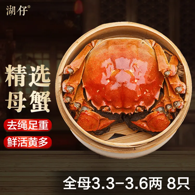 【活蟹现发】特大清水全母蟹3.3-3.6两8只装河蟹中秋礼盒装螃蟹发货