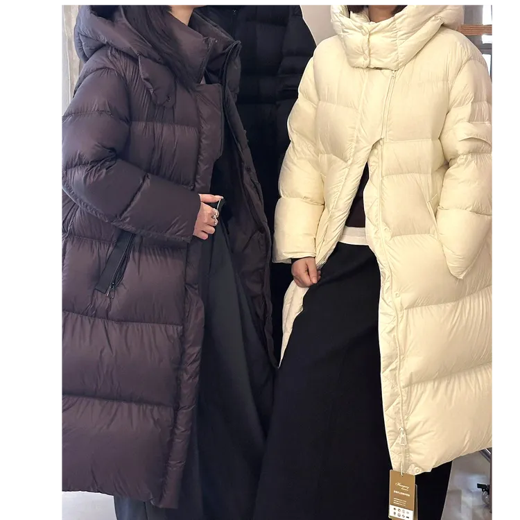 填充330克巨厚新国标90白鸭绒羽绒服女长款加长过膝宽松超面包服